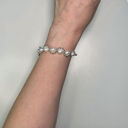 DIY11.Hand made silver pearl wave fresh water pearl 925 silver bracelet