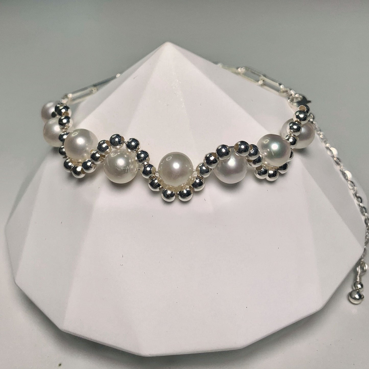 DIY11.Hand made silver pearl wave fresh water pearl 925 silver bracelet