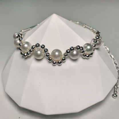 DIY11.Hand made silver pearl wave fresh water pearl 925 silver bracelet