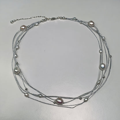DIY6.Hand-made Galaxy Baroque Fresh Water Pearl 925 Silver Necklace