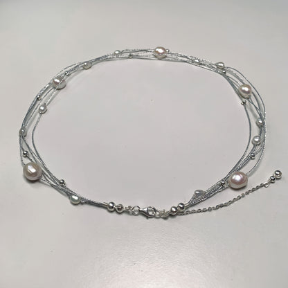 DIY6.Hand-made Galaxy Baroque Fresh Water Pearl 925 Silver Necklace