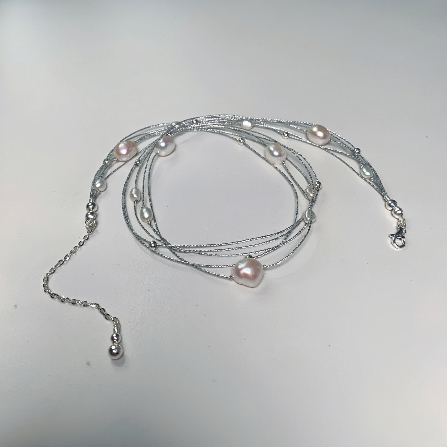 DIY6.Hand-made Galaxy Baroque Fresh Water Pearl 925 Silver Necklace