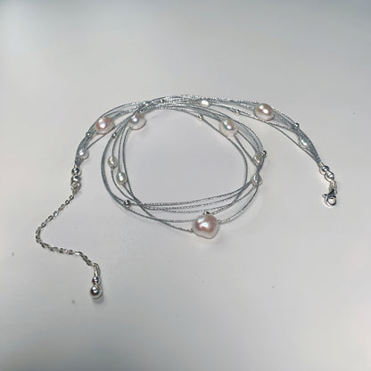 DIY6.Hand-made Galaxy Baroque Fresh Water Pearl 925 Silver Necklace