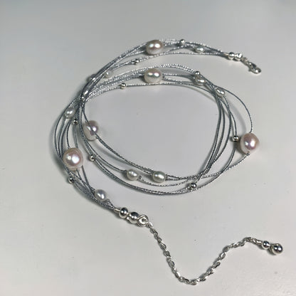 DIY6.Hand-made Galaxy Baroque Fresh Water Pearl 925 Silver Necklace