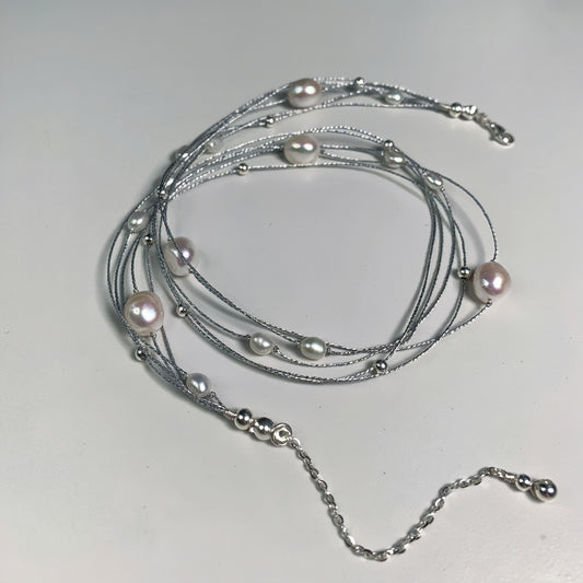 DIY6.Hand-made Galaxy Baroque Fresh Water Pearl 925 Silver Necklace