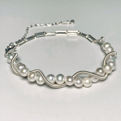 DIY13.Hand-made original Dodder Flower Fresh Water Pearl 925 Silver bracelet