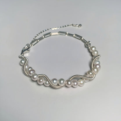 DIY13.Hand-made original Dodder Flower Fresh Water Pearl 925 Silver bracelet