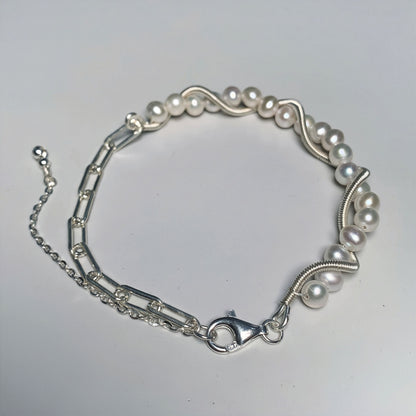 DIY13.Hand-made original Dodder Flower Fresh Water Pearl 925 Silver bracelet