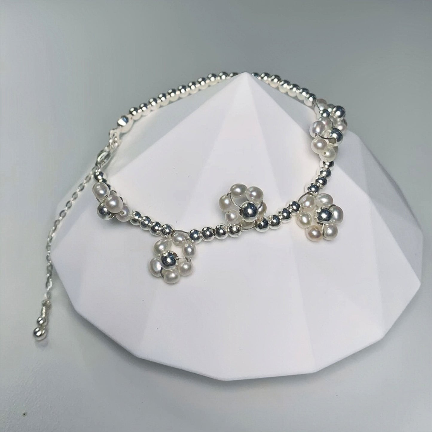 DIY12.Original hand-made small flowers Fresh Water Pearl 925 Silver bracelet