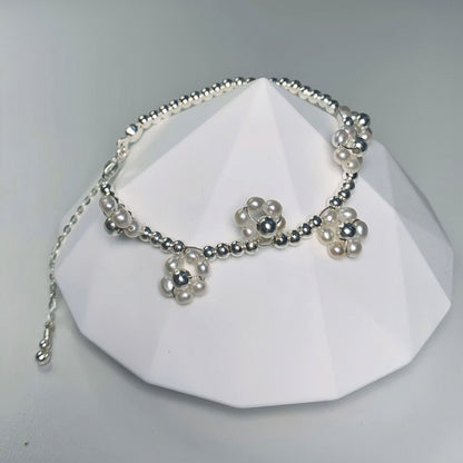 DIY12.Original hand-made small flowers Fresh Water Pearl 925 Silver bracelet