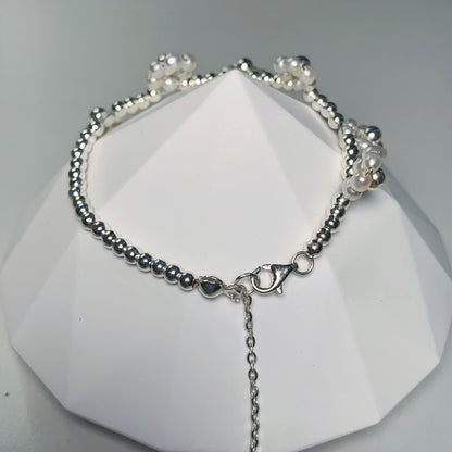 DIY12.Original hand-made small flowers Fresh Water Pearl 925 Silver bracelet