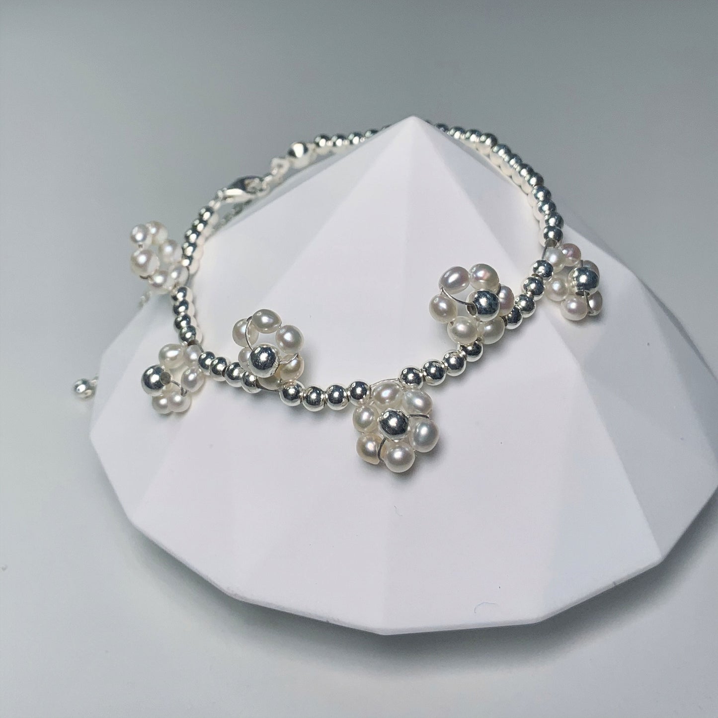 DIY12.Original hand-made small flowers Fresh Water Pearl 925 Silver bracelet