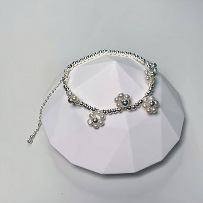 DIY12.Original hand-made small flowers Fresh Water Pearl 925 Silver bracelet