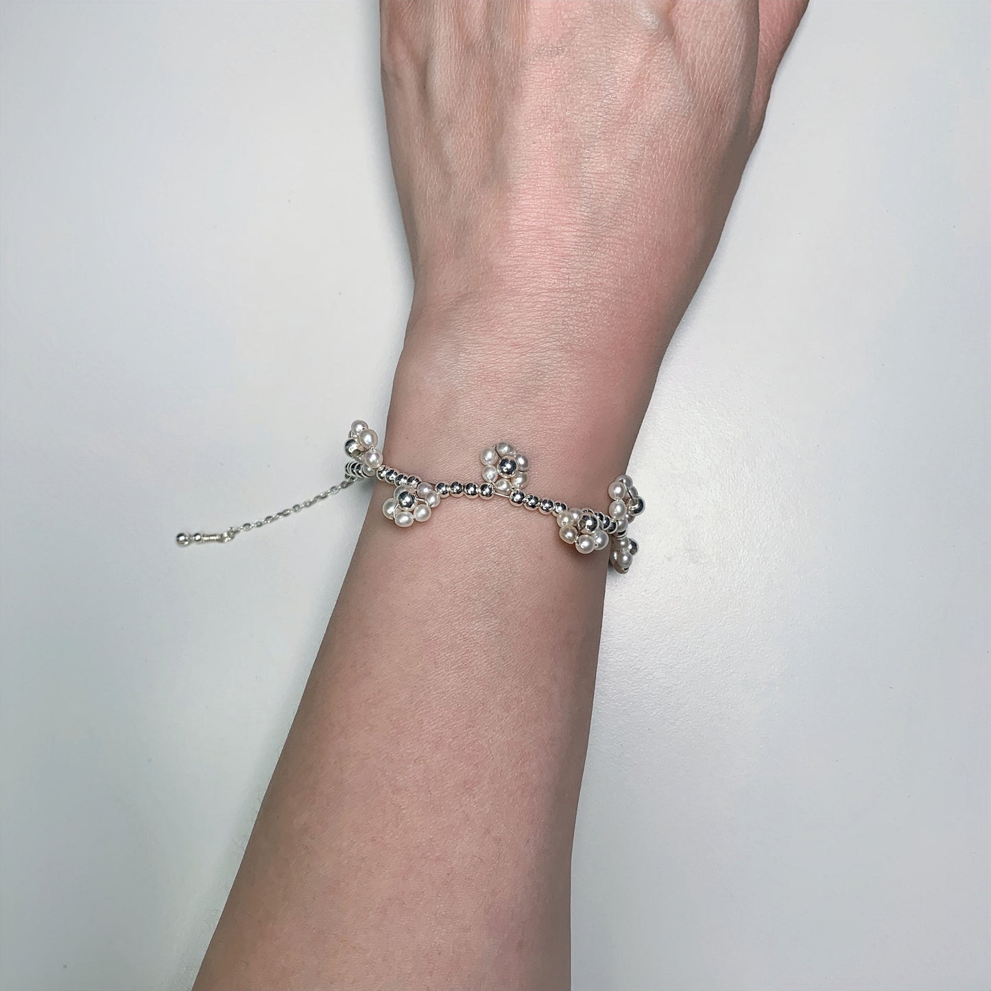 DIY12.Original hand-made small flowers Fresh Water Pearl 925 Silver bracelet