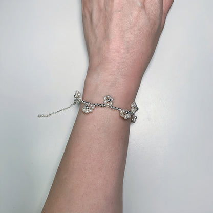 DIY12.Original hand-made small flowers Fresh Water Pearl 925 Silver bracelet