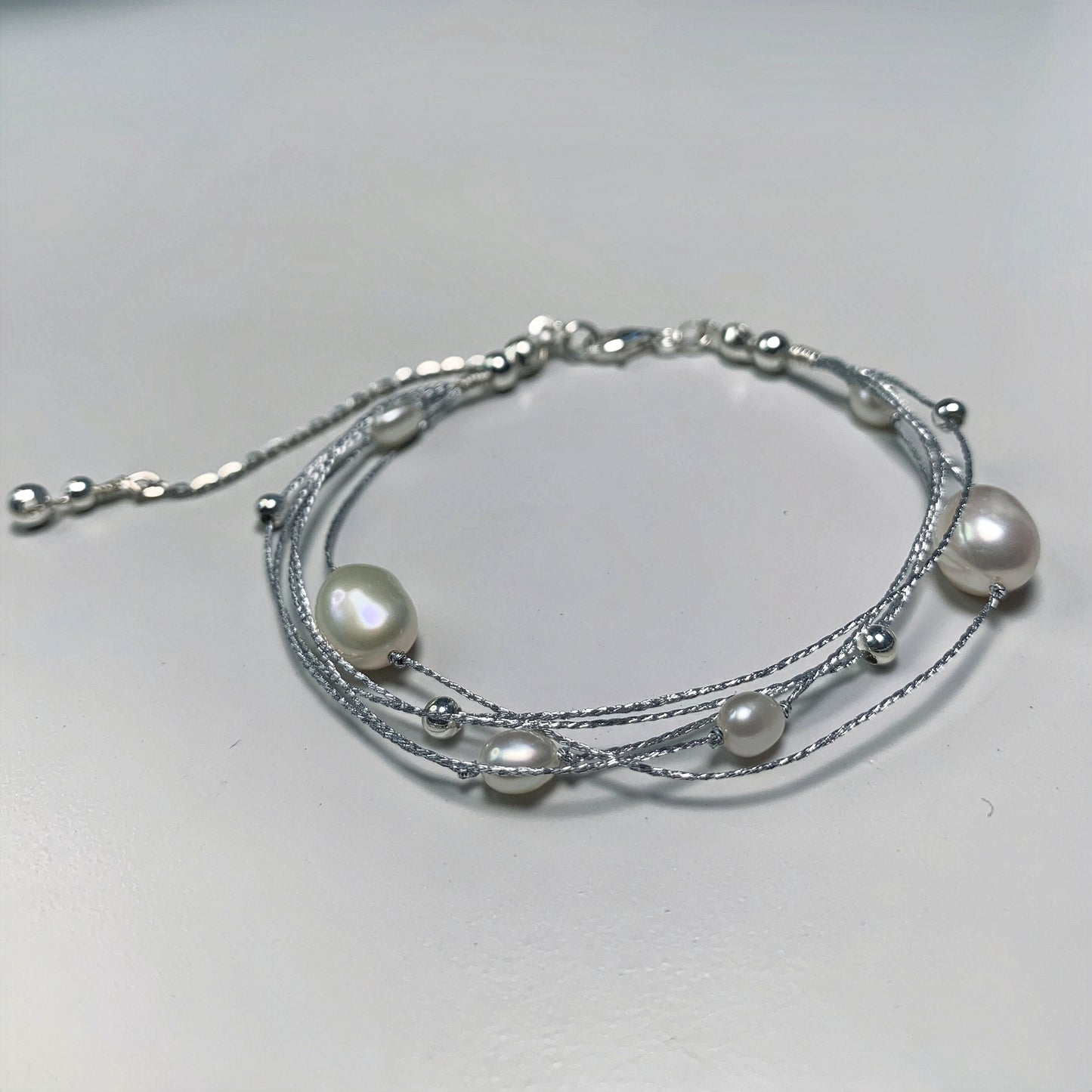 DIY1.Original Handmade Galaxy Freshwater Baroque Pearl 925 Silver Bracelet