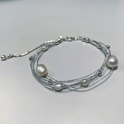 DIY1.Original Handmade Galaxy Freshwater Baroque Pearl 925 Silver Bracelet
