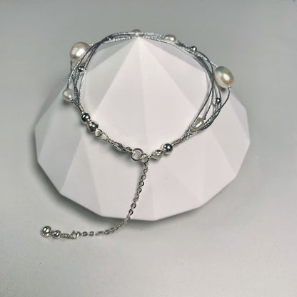 DIY1.Original Handmade Galaxy Freshwater Baroque Pearl 925 Silver Bracelet