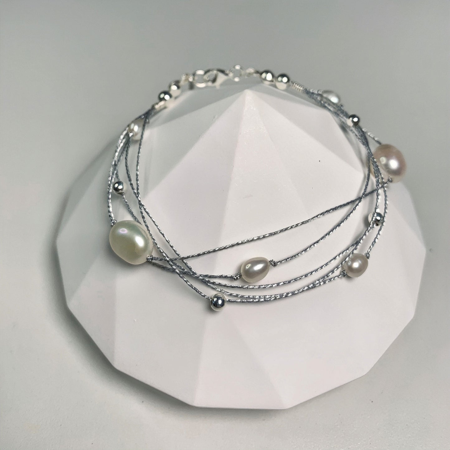 DIY1.Original Handmade Galaxy Freshwater Baroque Pearl 925 Silver Bracelet
