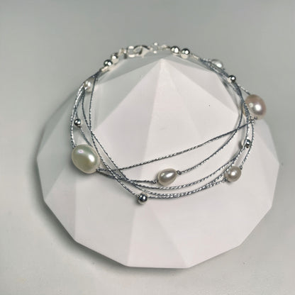 DIY1.Original Handmade Galaxy Freshwater Baroque Pearl 925 Silver Bracelet