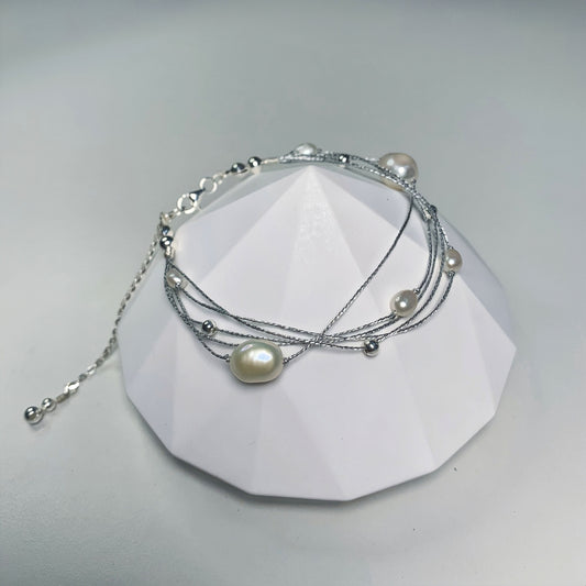 DIY1.Original Handmade Galaxy Freshwater Baroque Pearl 925 Silver Bracelet