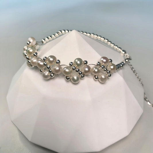 DIY10.Original hand-made big flower Fresh Water Pearl 925 Silver bracelet
