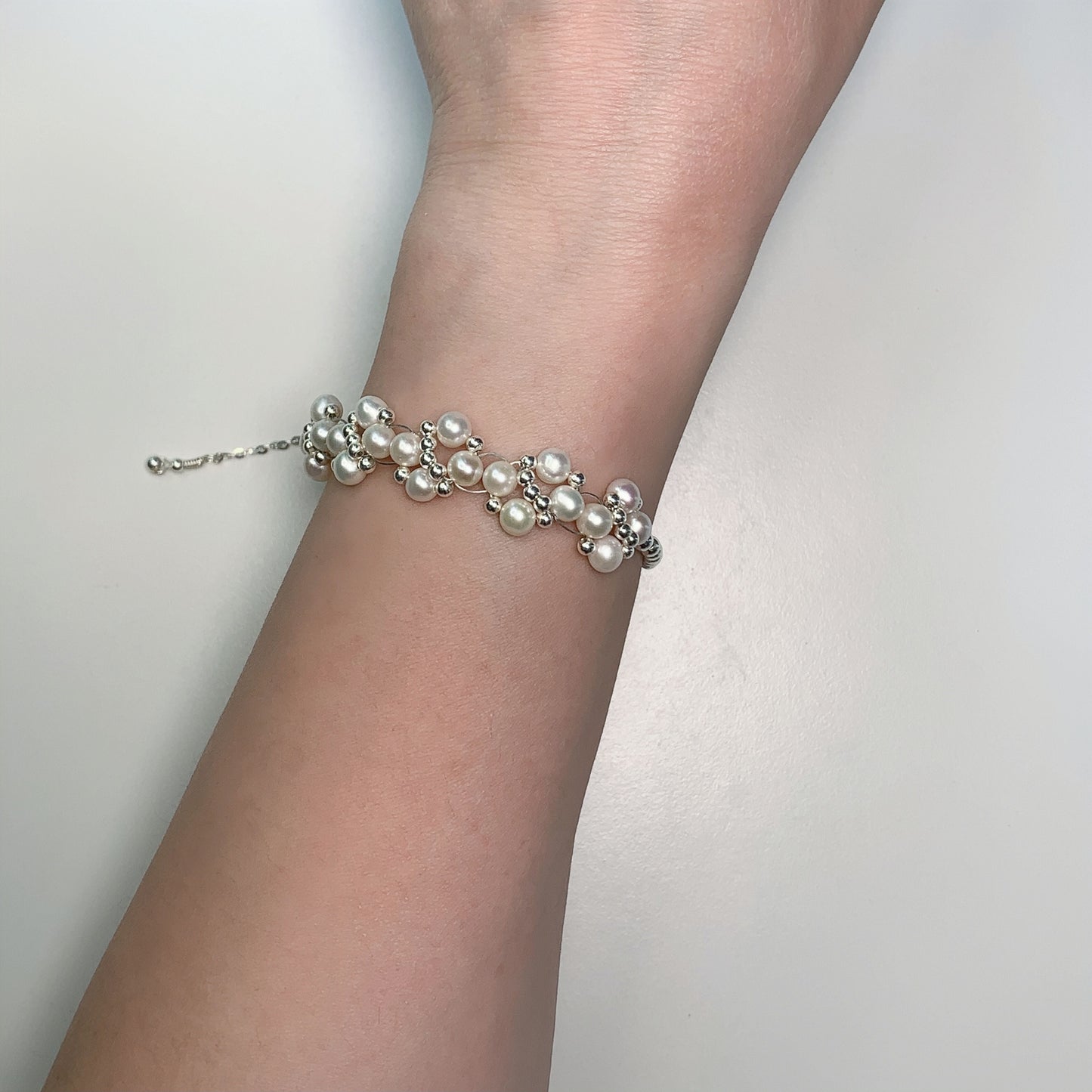 DIY10.Original hand-made big flower Fresh Water Pearl 925 Silver bracelet