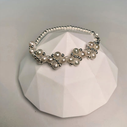 DIY10.Original hand-made big flower Fresh Water Pearl 925 Silver bracelet