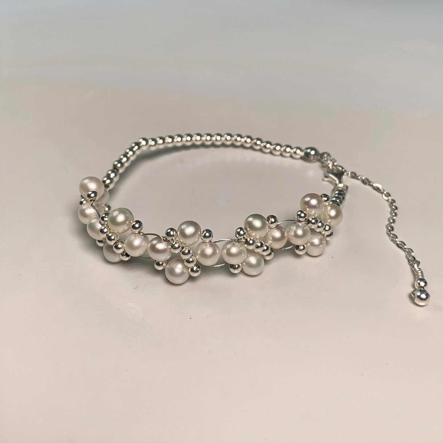 DIY10.Original hand-made big flower Fresh Water Pearl 925 Silver bracelet