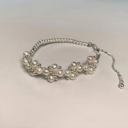 DIY10.Original hand-made big flower Fresh Water Pearl 925 Silver bracelet