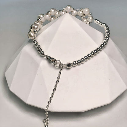 DIY10.Original hand-made big flower Fresh Water Pearl 925 Silver bracelet